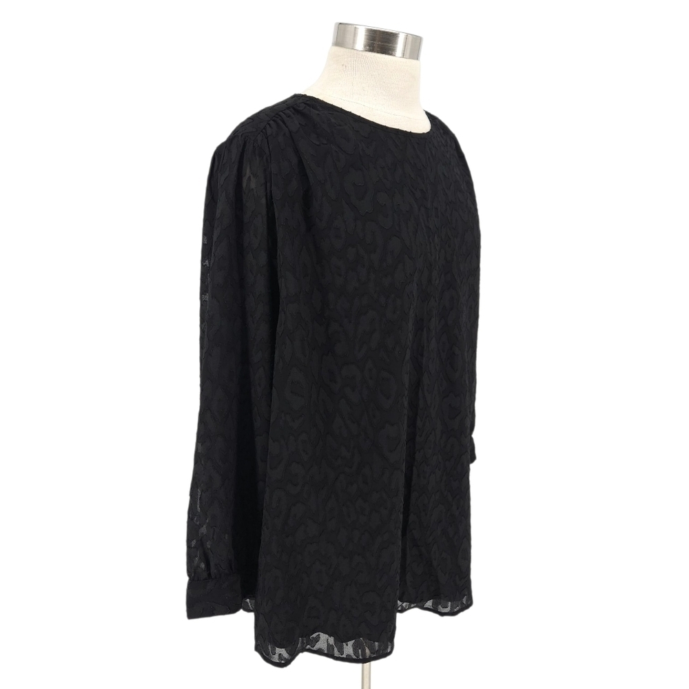 Draper James Belle Meade Blouse Black Jacquard Leopard 3/4 Sleeve Button Back 22 - Picture 3 of 9